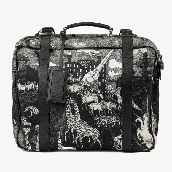 Prada AW/16 Animal Kingdom Nero & Avorio Tessuto Suitcase - Picture 1 of 16